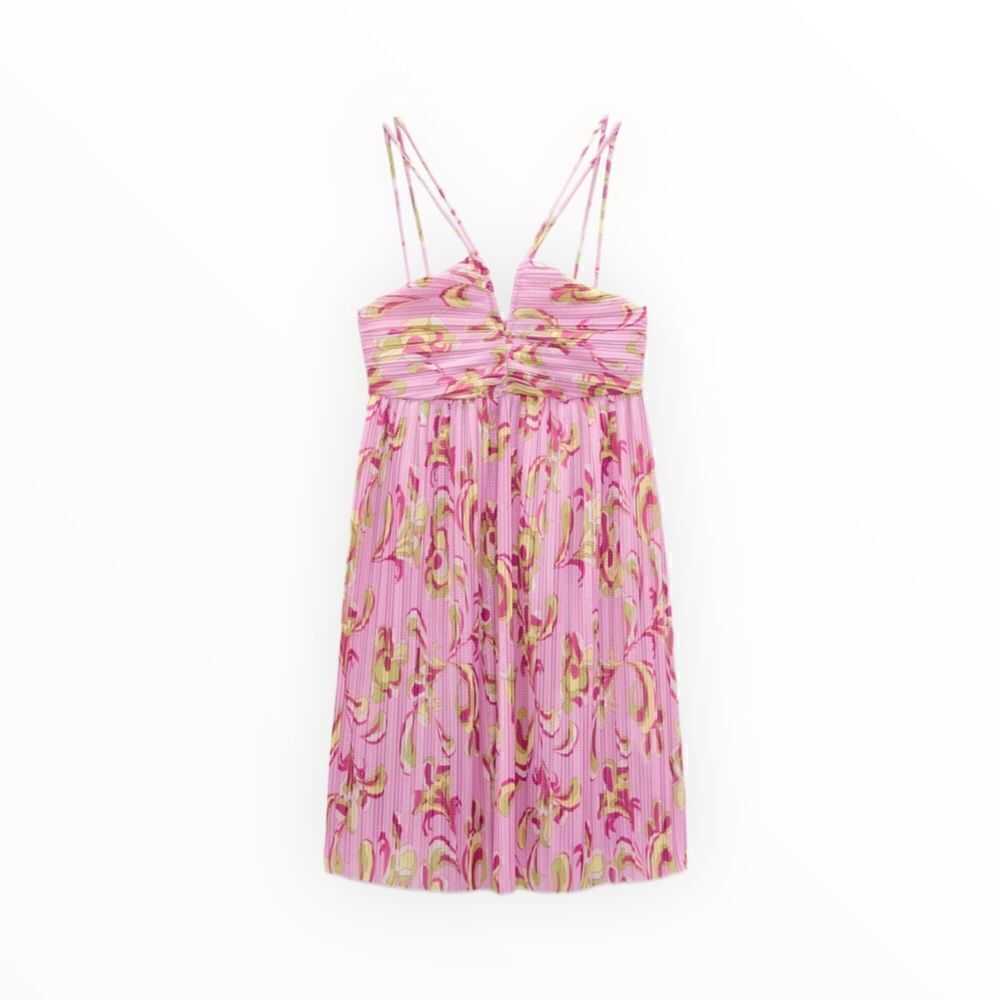 ZARA | Pink | PRINTED PLEATED DRESS - Picture 2 of 10